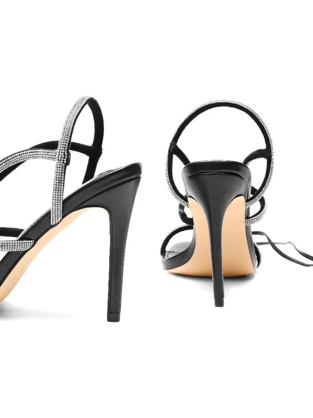 Women's Black Strappy Stilettos Gladiator Sexy Square Toe Open Toe Pump Sandals